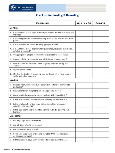 material unloading checklist